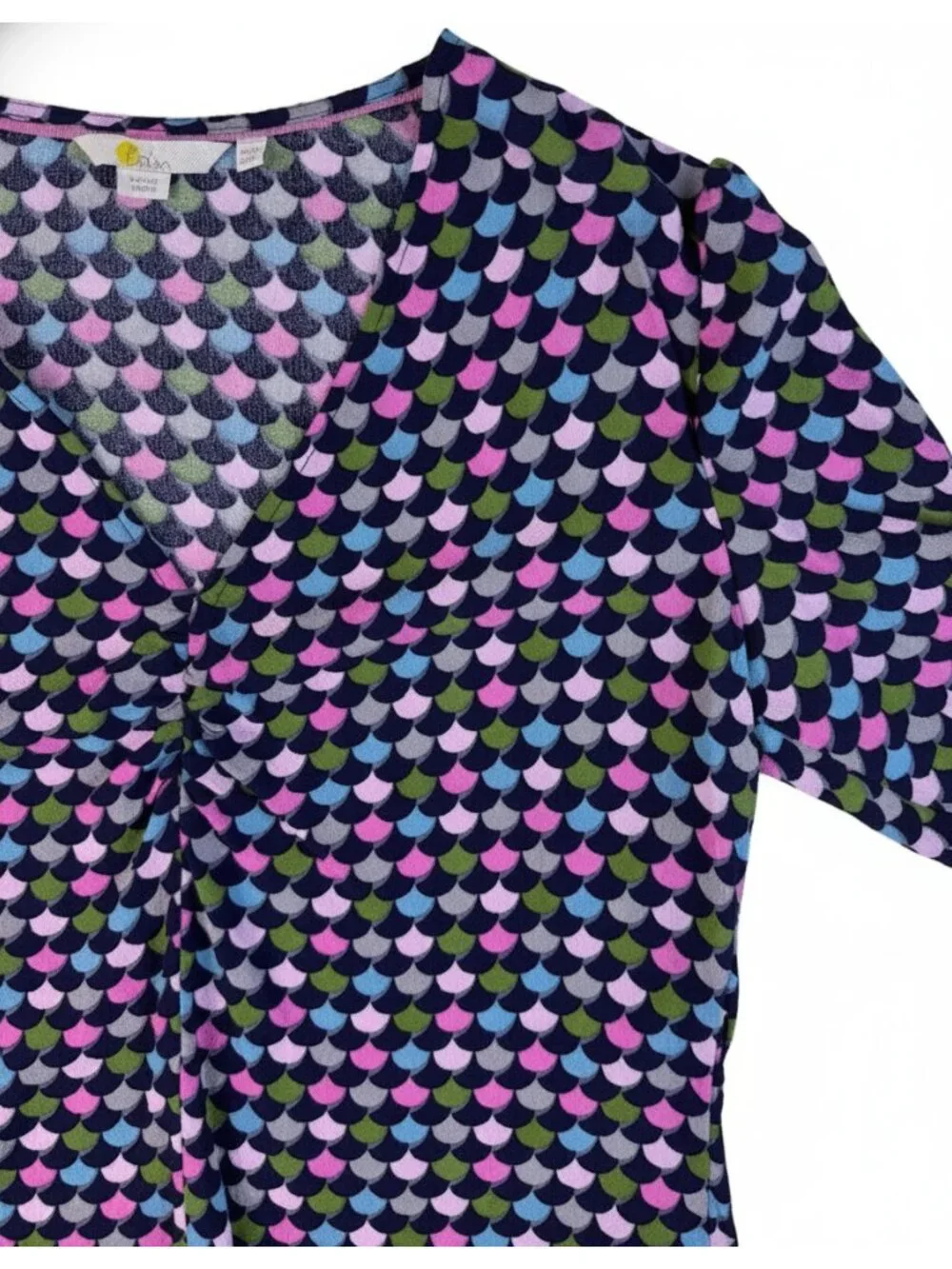Boden Jemima Ruched Puff Sleeve Scallop Print Top US 8